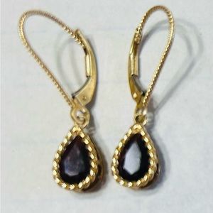 Teardrop 10k gold Garnet lever back earrings, worn twice, excellent condition.